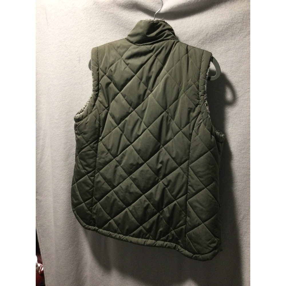 Free Country Womens Reversible Quilted Sherpa Vest Olive Green Grey Large - Picture 3 of 4